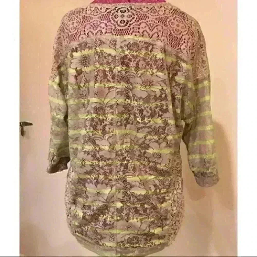 Style & Co Top Green Brown Floral 3/4 Sleeve